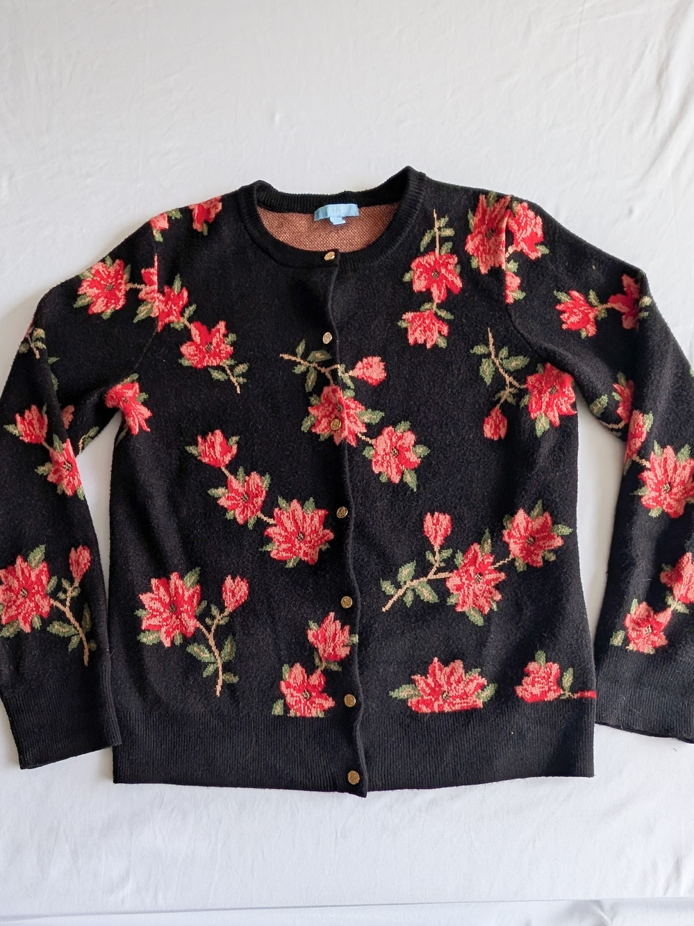 Draper James Poinsettia Red Black Floral Cardigan Sweater Women’s L